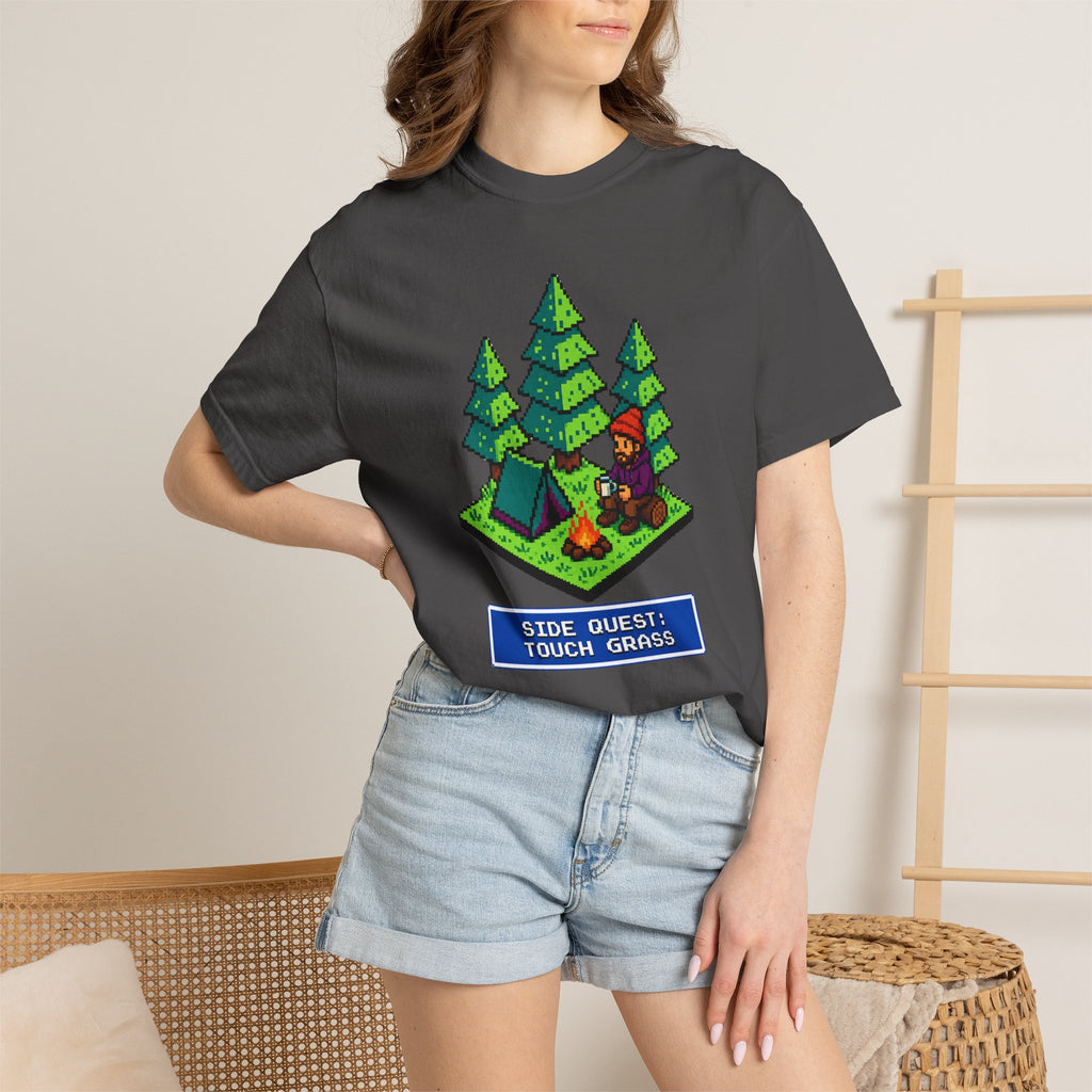 Side Quest: Touch Grass - Pixel Camping Gamer  T-Shirt