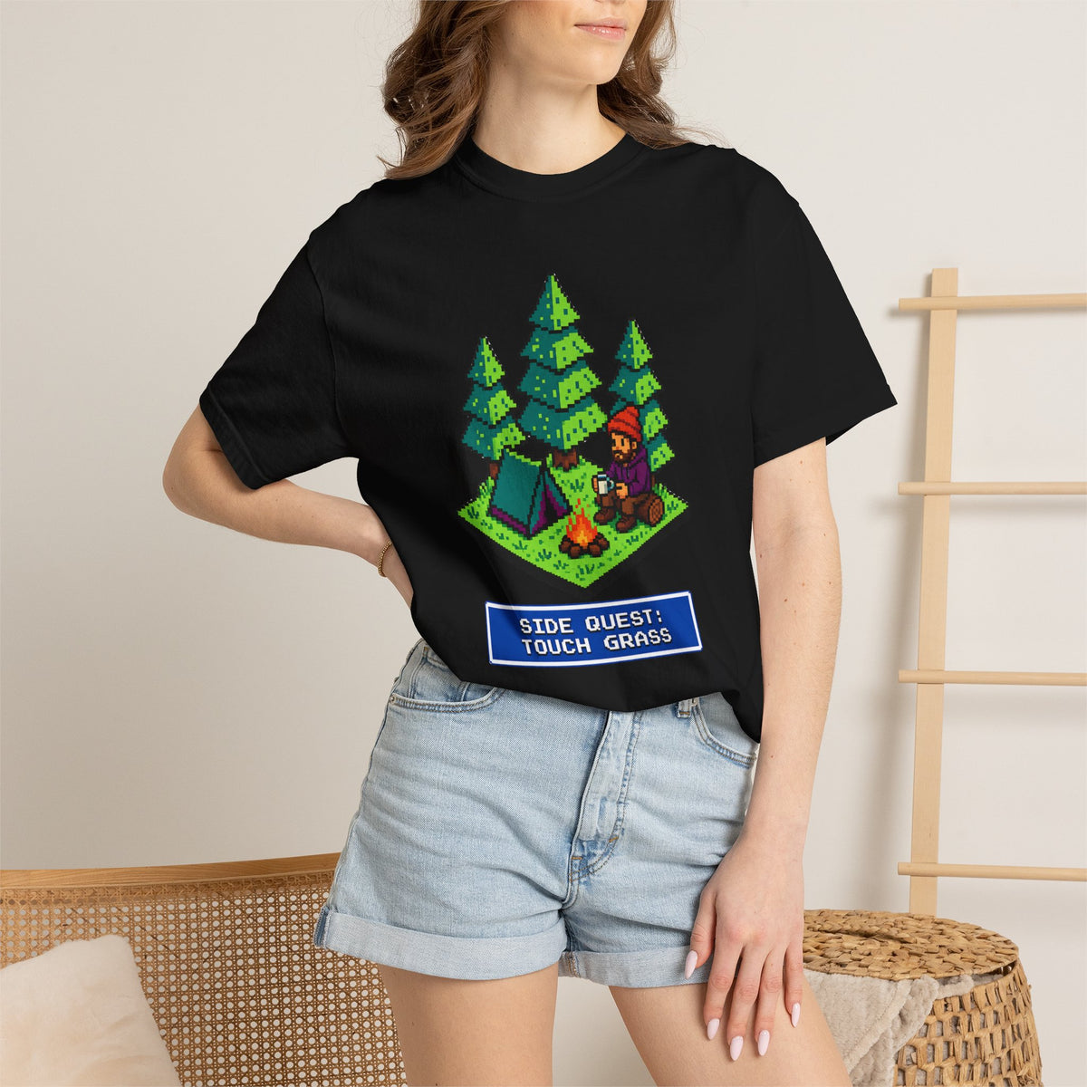 Side Quest: Touch Grass - Pixel Camping Gamer  T-Shirt