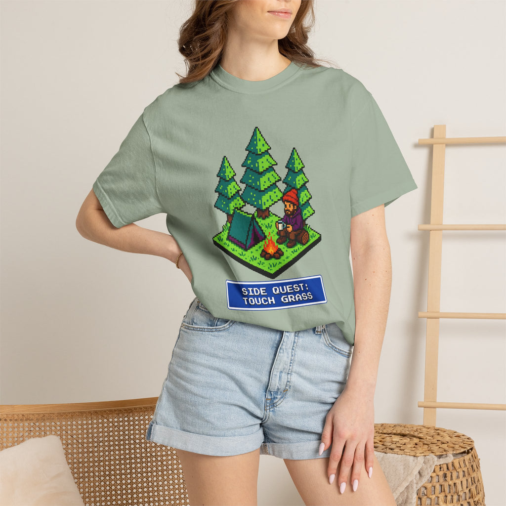 Side Quest: Touch Grass - Pixel Camping Gamer  T-Shirt