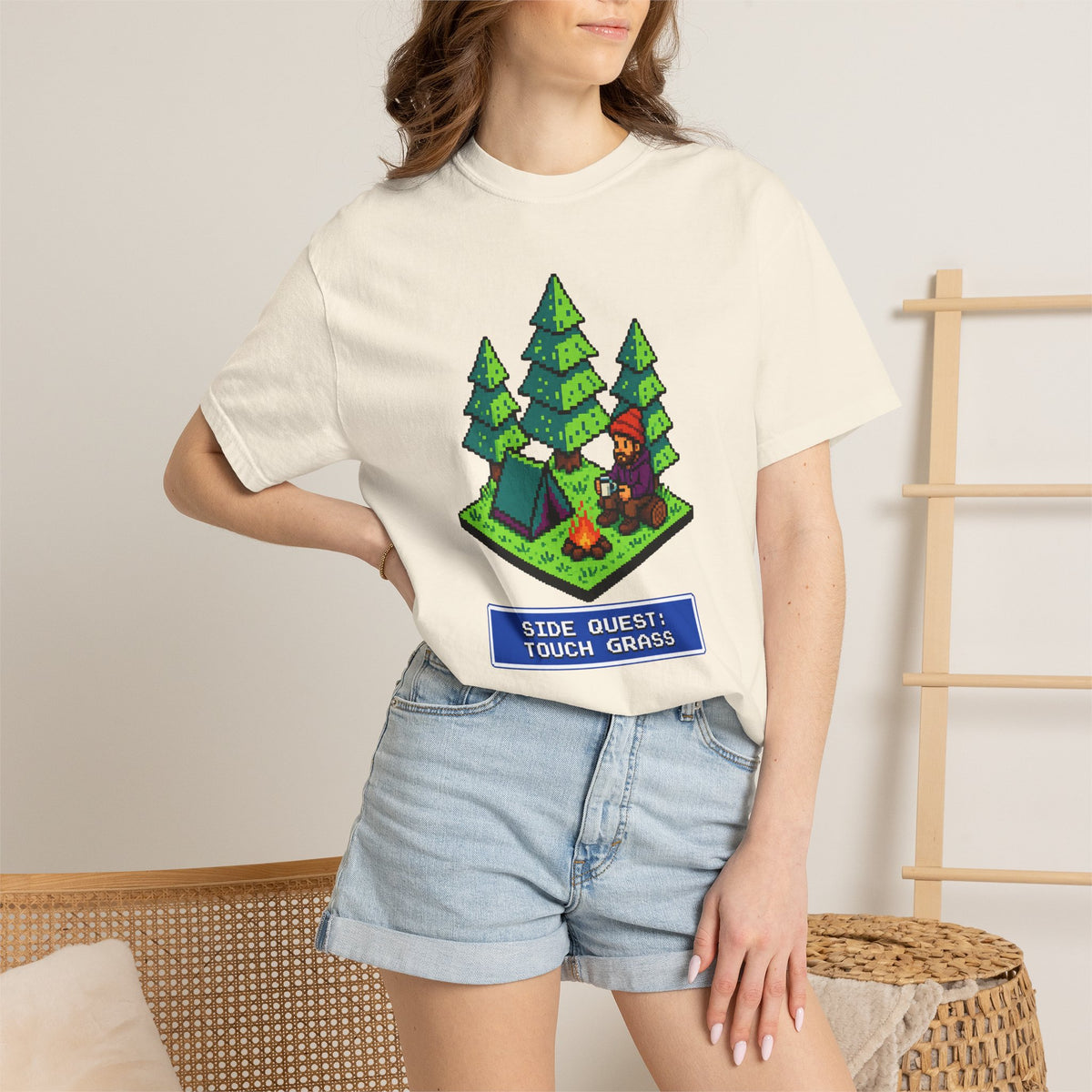 Side Quest: Touch Grass - Pixel Camping Gamer  T-Shirt