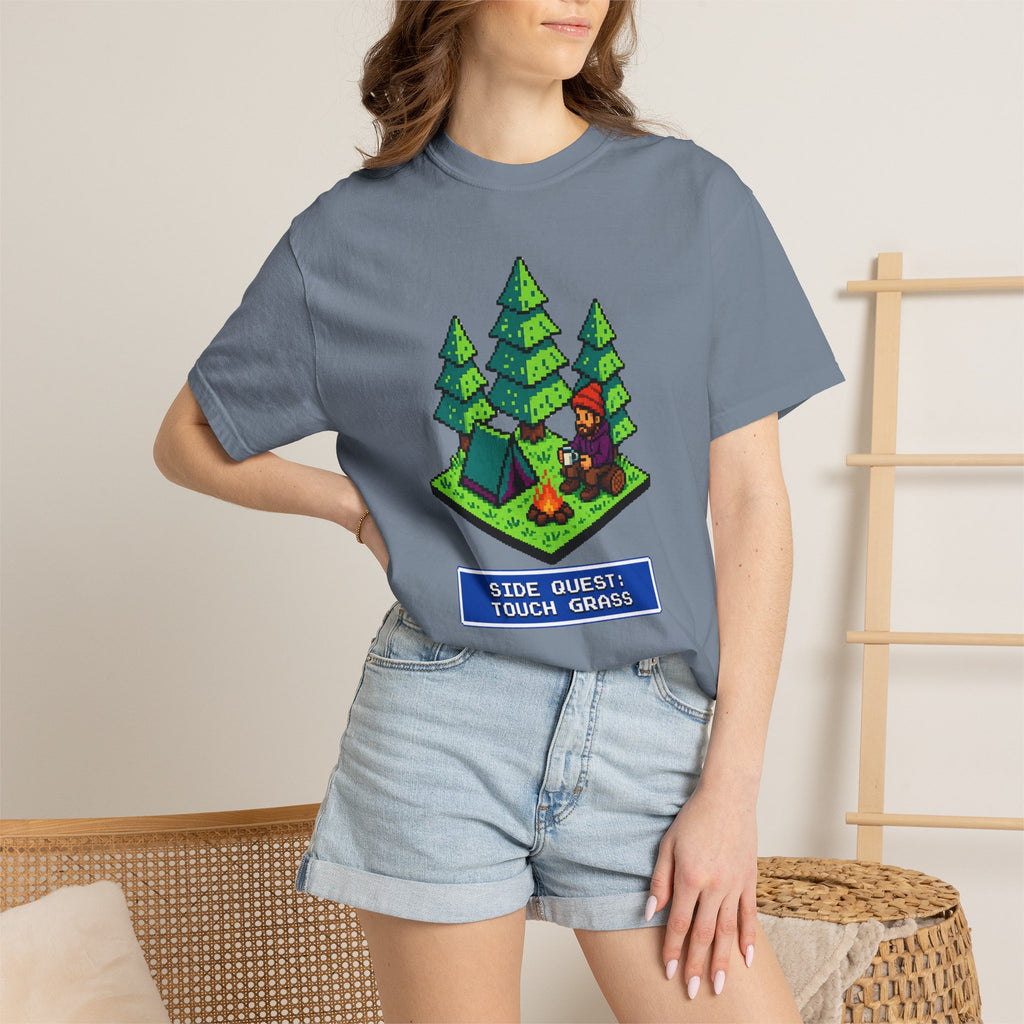 Side Quest: Touch Grass - Pixel Camping Gamer  T-Shirt