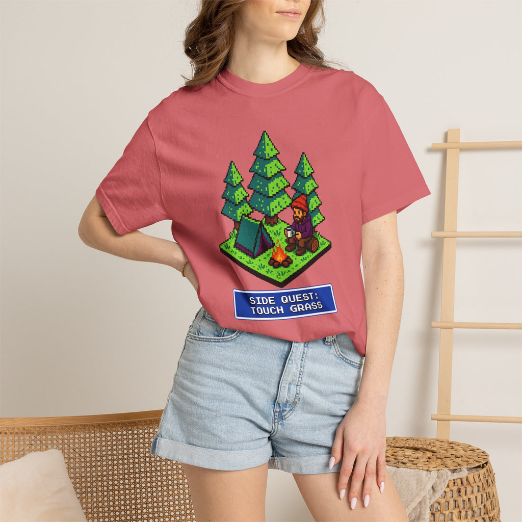 Side Quest: Touch Grass - Pixel Camping Gamer  T-Shirt