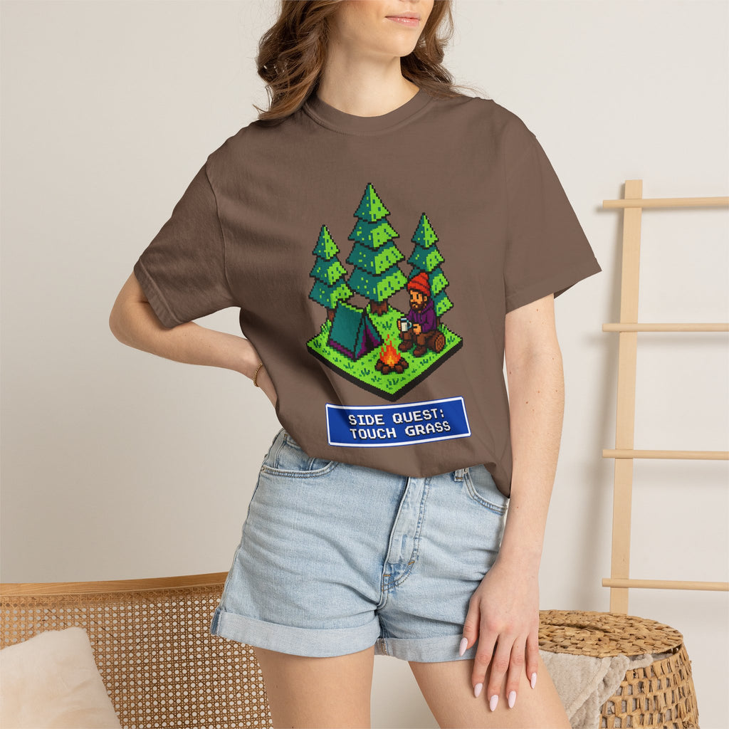 Side Quest: Touch Grass - Pixel Camping Gamer  T-Shirt